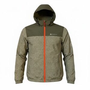 Matix Mens XL Topographic Map Print Windbreaker Jacket Green Orange Gorpcore Zip
